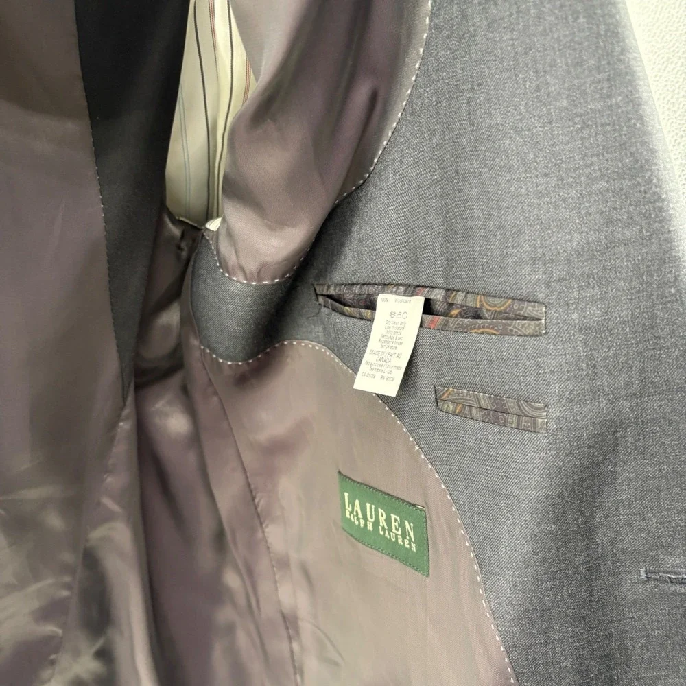 Lauren Ralph Lauren Mens 46L Charcoal Grey 100% Wool Two Button‎ Blazer Jacket